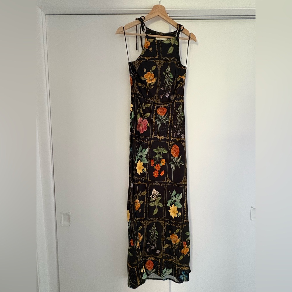 Anthropologie Black Floral Maxi Dress with Tie Straps